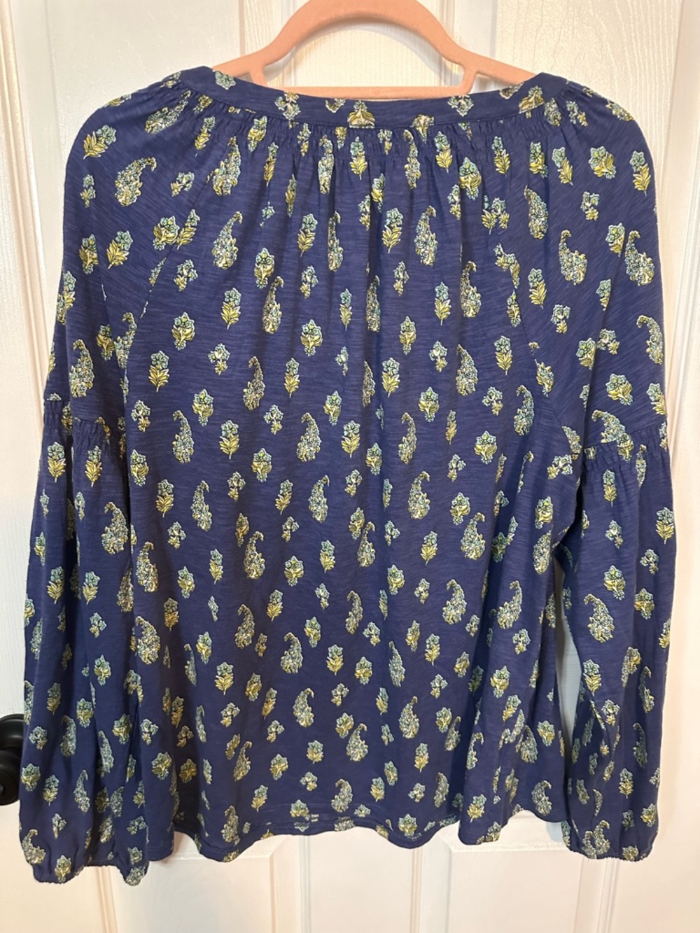 J. Jill Paisley Print Long-Sleeve V-Neck Top in Navy - Picture 8 of 9